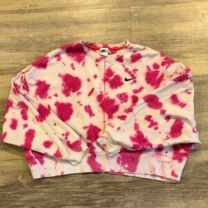 Nike Women's Vibrant Pink Tie-Dye Crew Neck Sweater